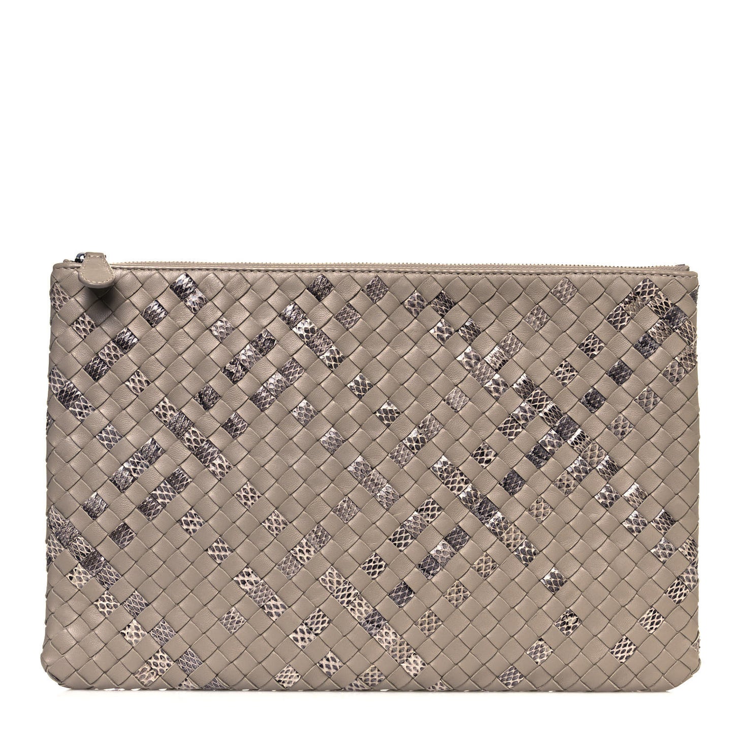 Nappa Intrecciato Elaphe Large Flat Zip Billetto Pouch Mink
