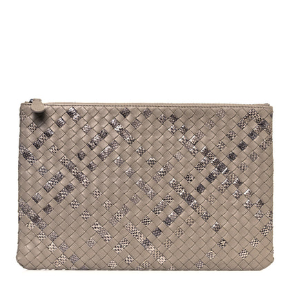 Bottega Veneta Nappa Intrecciato Elaphe Large Flat Zip Billetto Pouch Mink 1 of 12