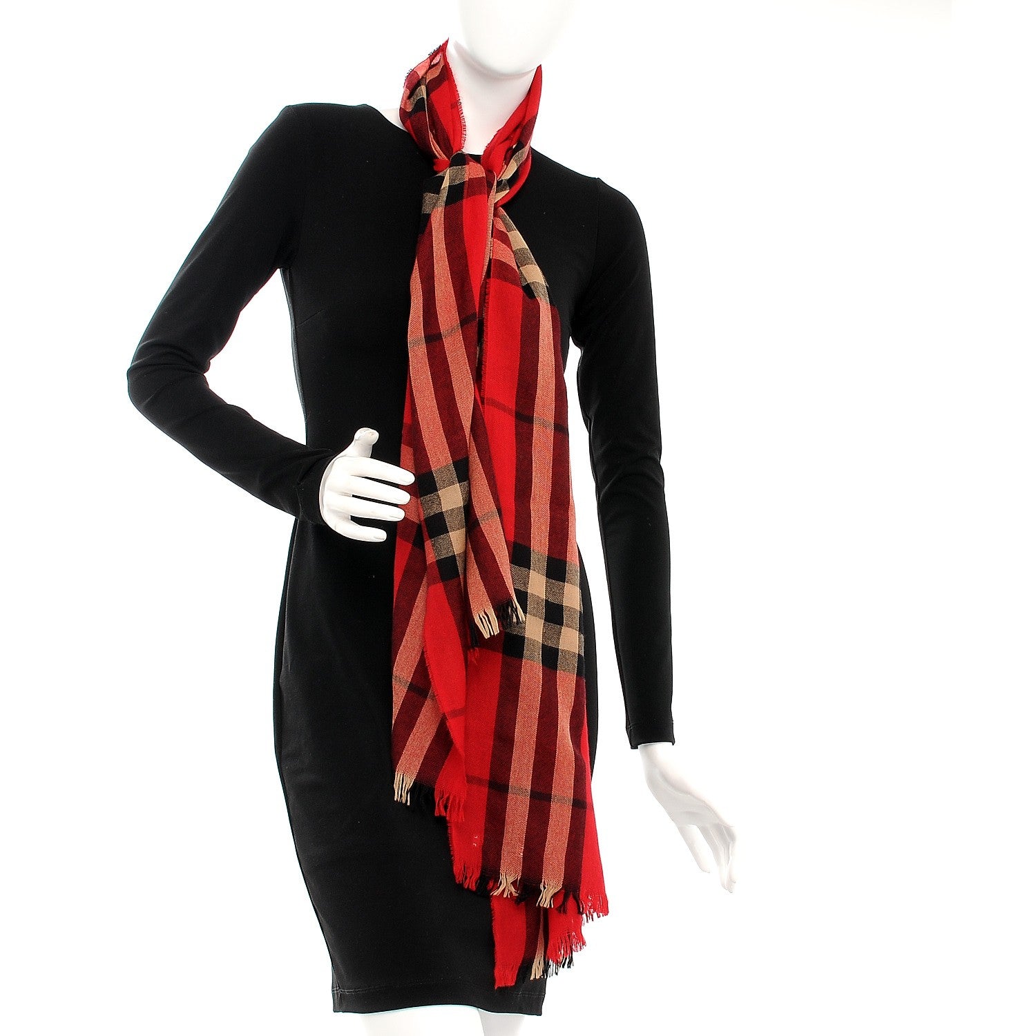 Burberry Merino Wool Cashmere Classic Check Scarf Red 2 of 5