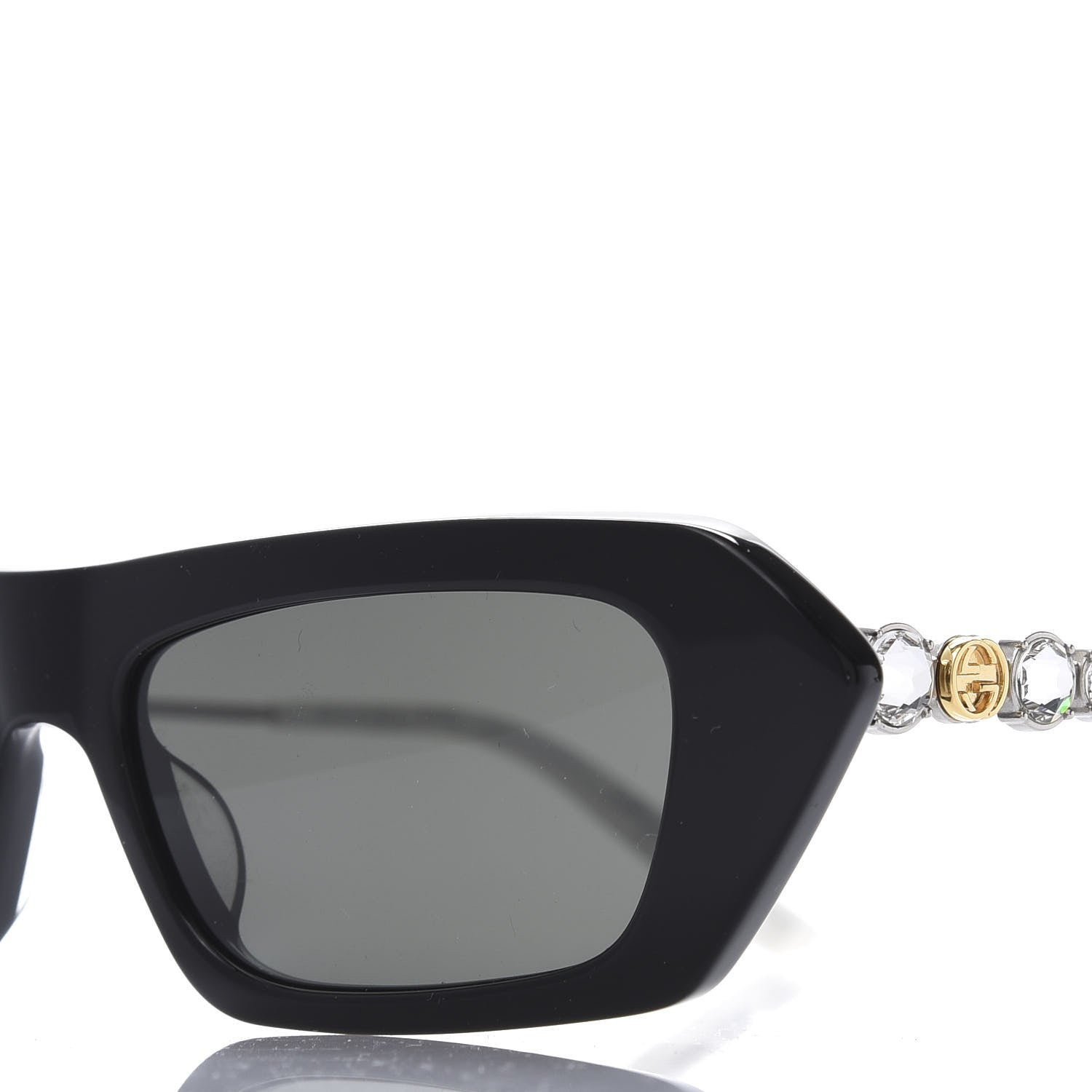 Gucci Acetate Crystal Embellished Rectangle Sunglasses GG0642S Black Gold 7 of 8