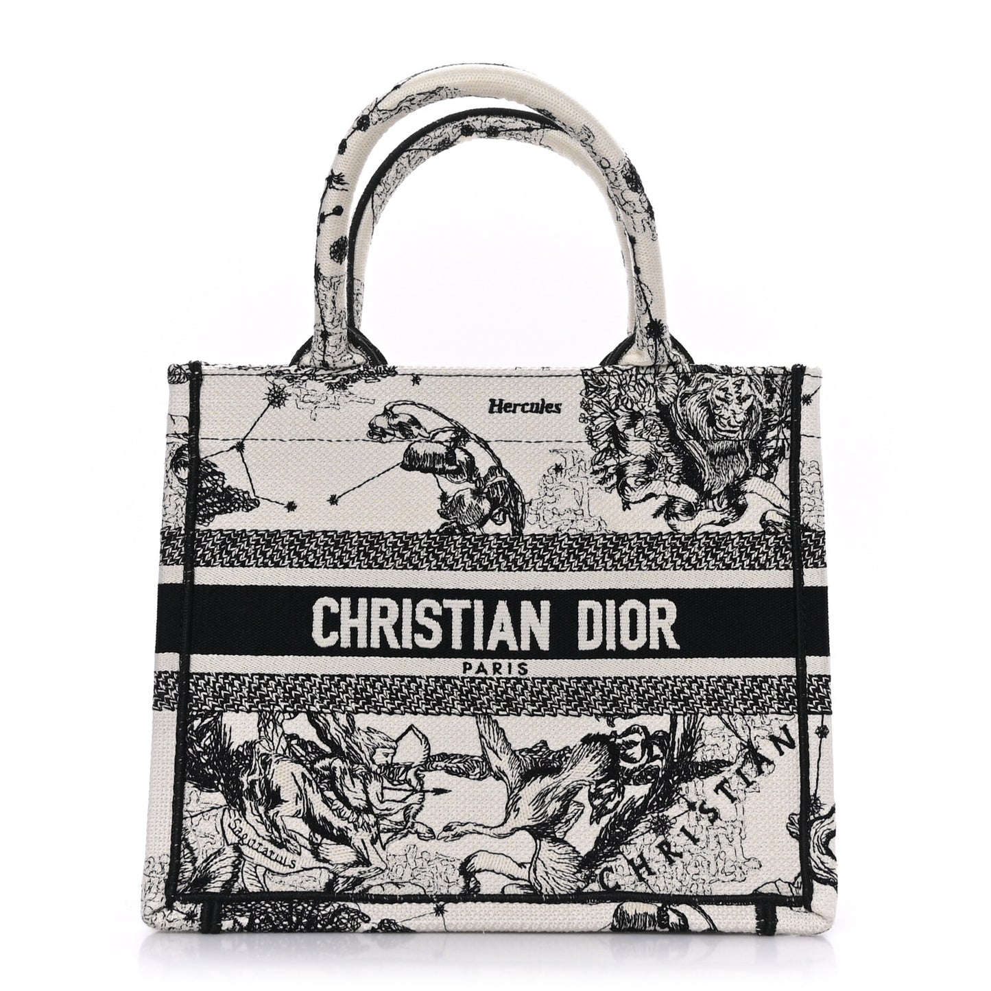 Canvas Embroidered Small Zodiac Toile De Jouy Book Tote Latte