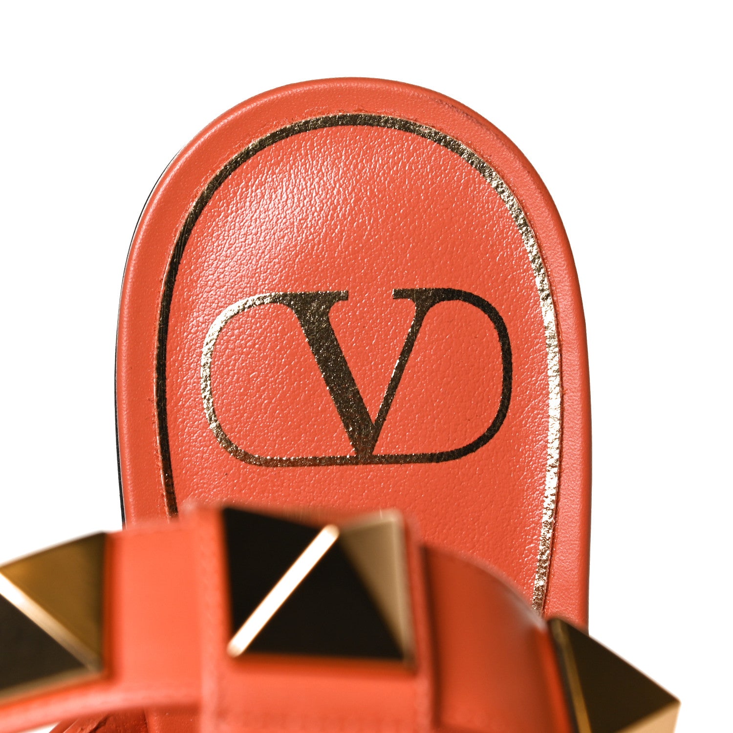 Valentino Garavani Calfskin Roman Stud Ankle Strap Flat Mules 38.5 Orange Zest 9 of 10