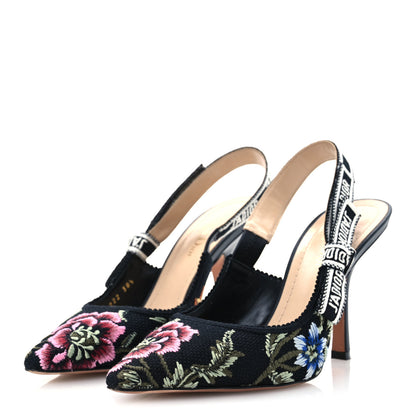 Christian Dior Ribbon Petites Fleurs Embroidered J'Adior Slingback 100mm Pumps 38.5 Black 3 of 12