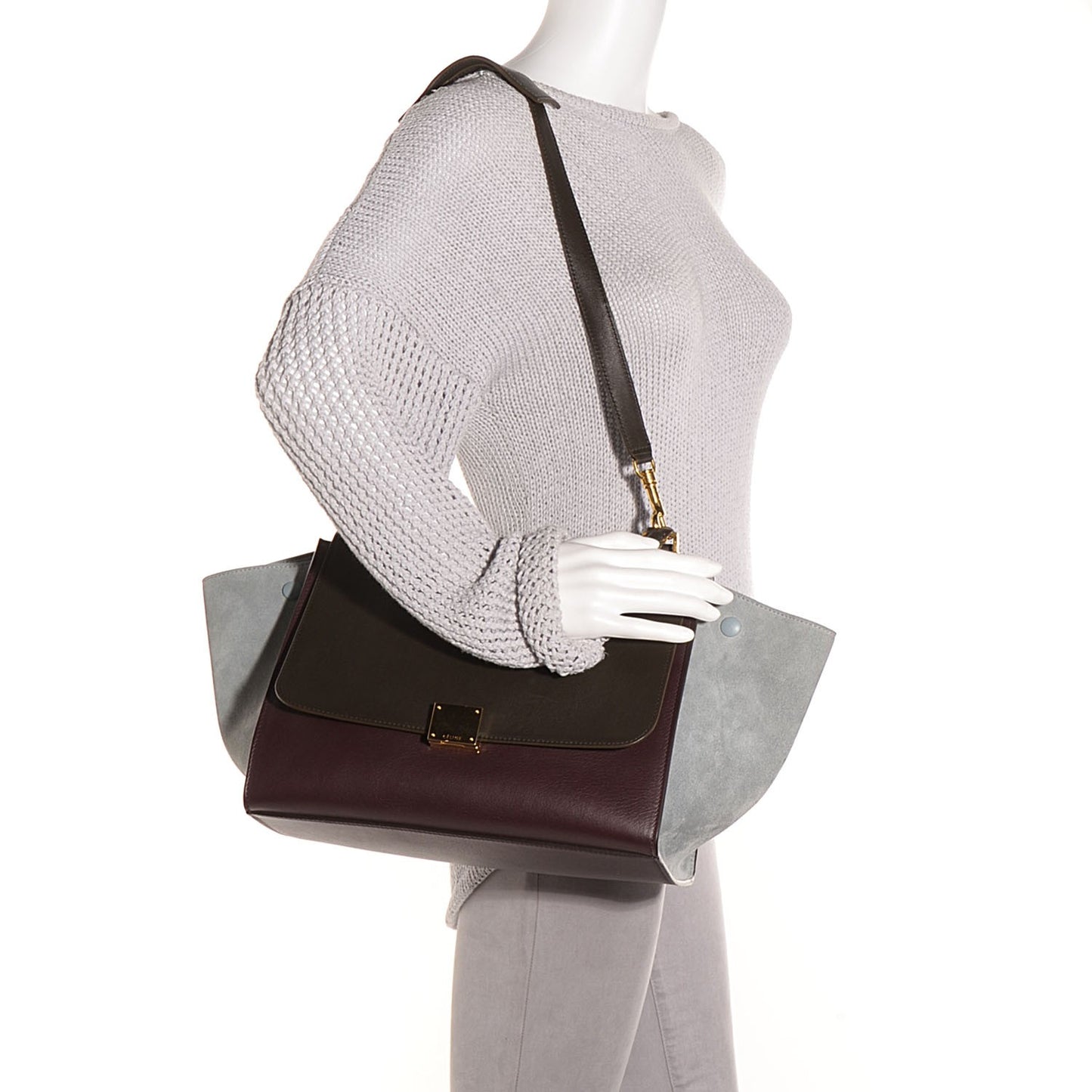 Smooth Calfskin Suede Medium Tri-Color Trapeze Dark Grey