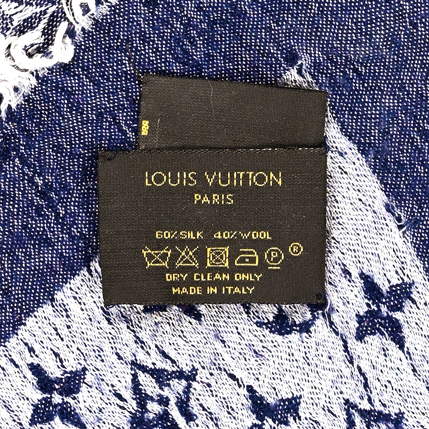 Louis Vuitton Silk Wool Monogram Denim Shawl Blue 3 of 3