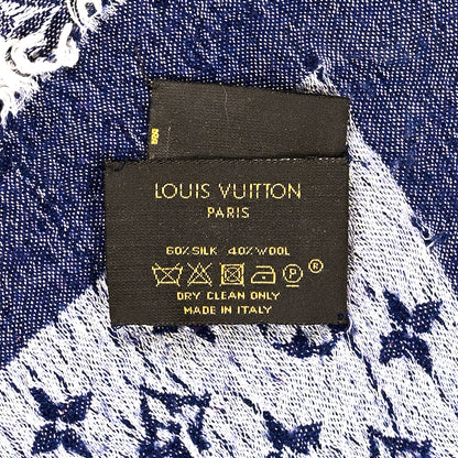 Louis Vuitton Silk Wool Monogram Denim Shawl Blue 3 of 3