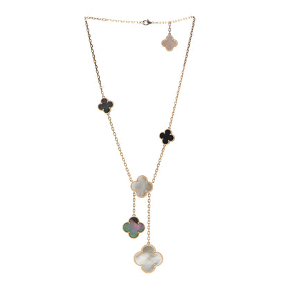Van Cleef & Arpels 18K Yellow Gold Mother of Pearl Onyx 6 Motifs Magic Alhambra Necklace 3 of 5