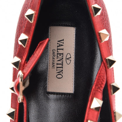 Valentino Garavani Metallic Pebbled Calfskin Rockstud Cage Ballerina Flats 38.5 Rosso Valentino 7 of 8