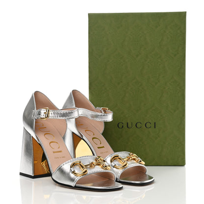Gucci Metallic Nappa Horsebit Cross Strap 95mm Sandals 41 Silver 12 of 12
