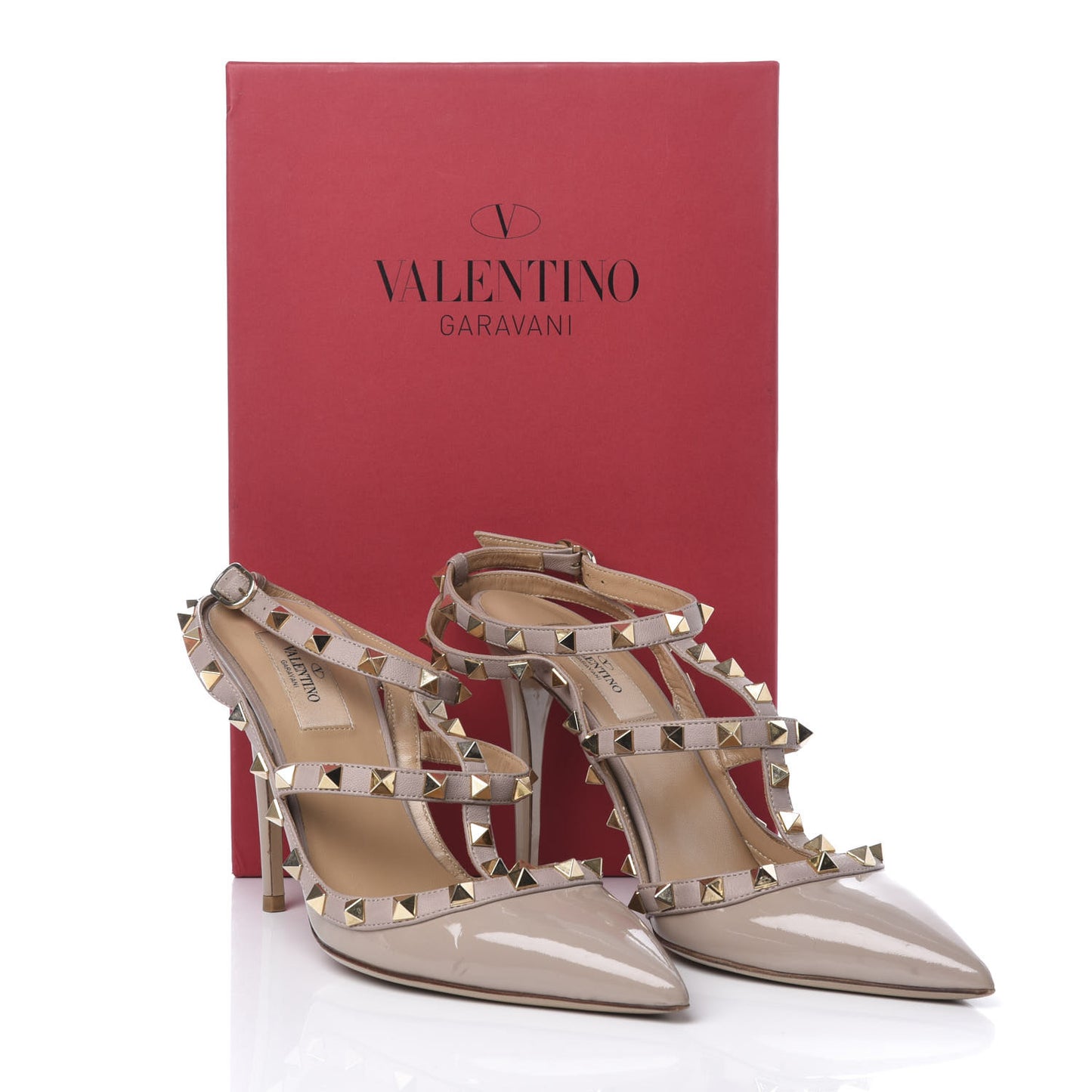 Patent Rockstud Ankle Strap Pumps 39 Poudre