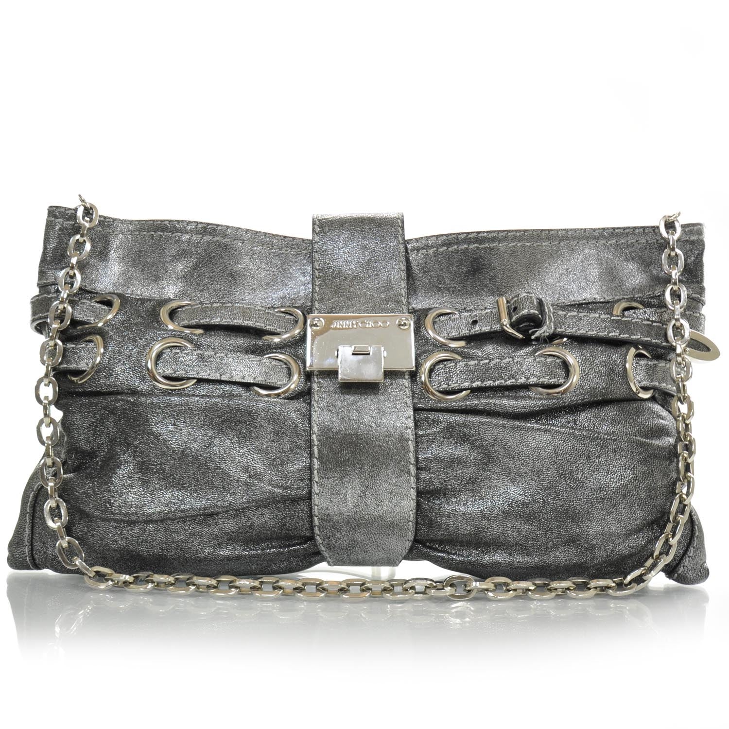Jimmy Choo Leather Convertible Rio Oversized Clutch Metallic 1 of 8