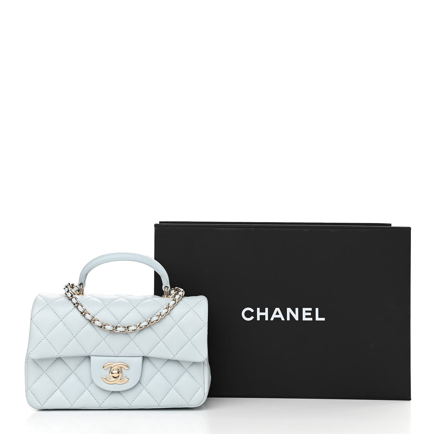 Chanel Lambskin Quilted Mini Top Handle Rectangular Flap Light Blue 11 of 11