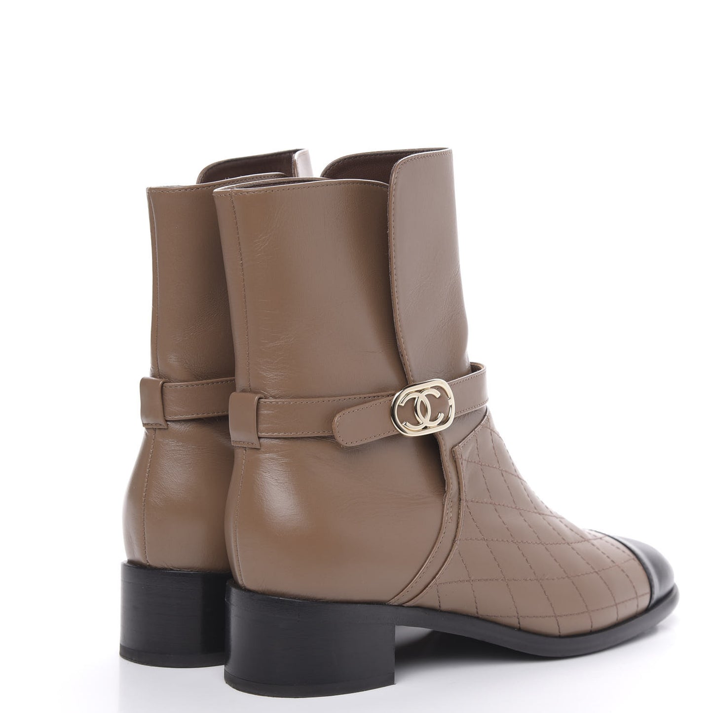 Calfskin Quilted Cap Toe CC Boots 38.5 Light Brown Black