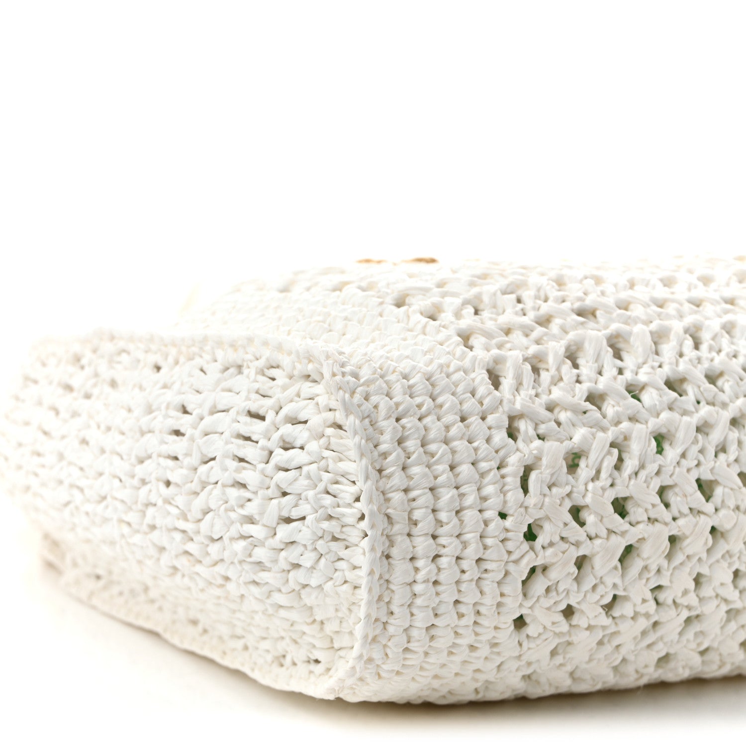 Miu Miu Raffia Crochet Woven Tote Bag White 9 of 10