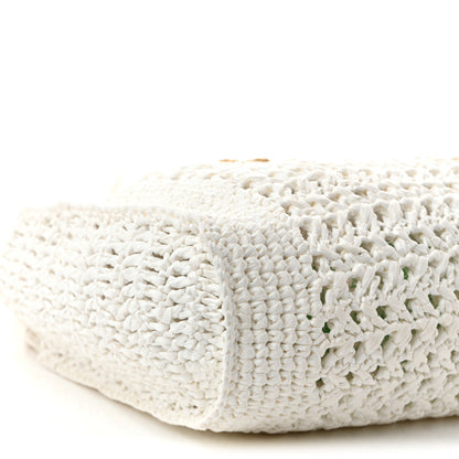 Miu Miu Raffia Crochet Woven Tote Bag White 9 of 10