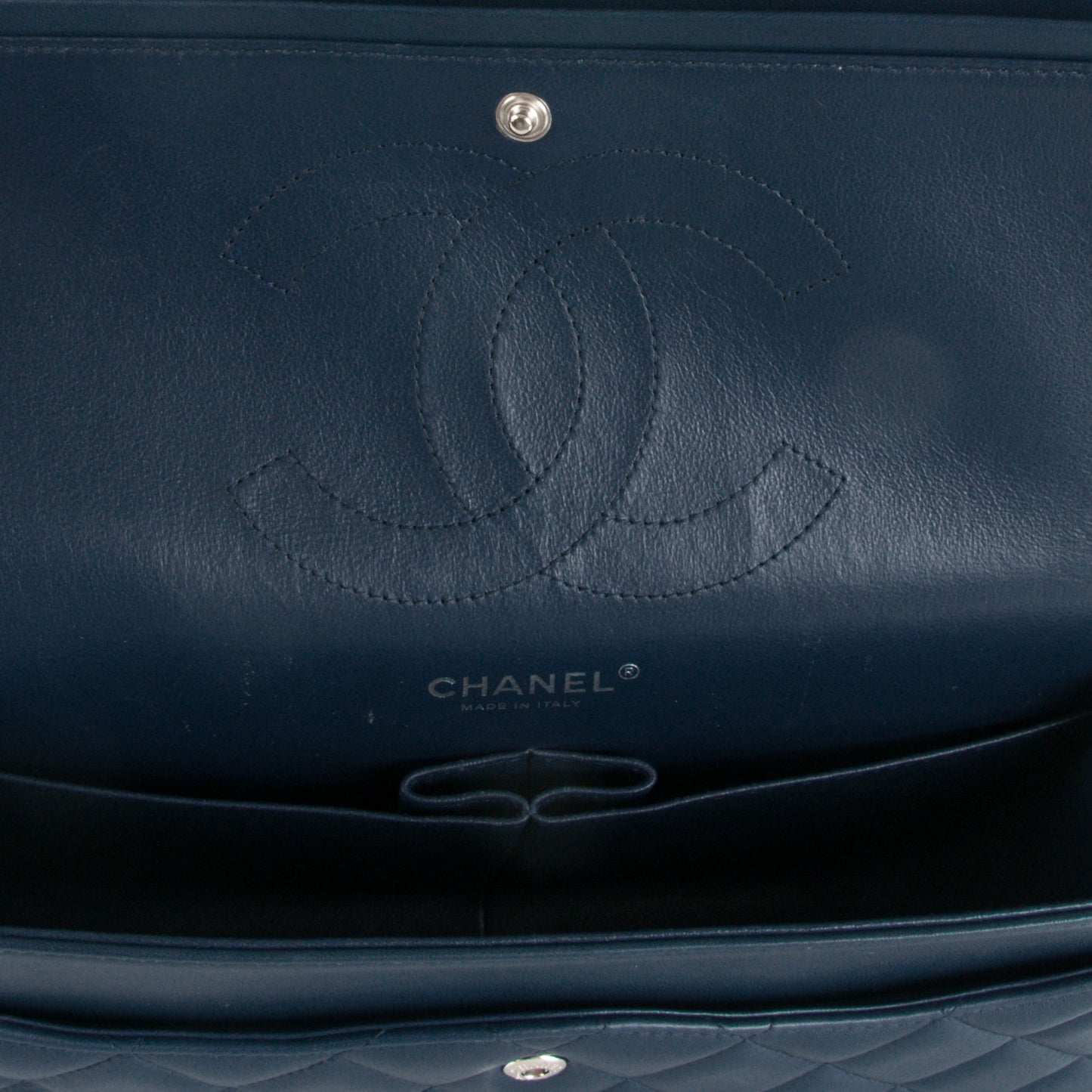 Lambskin Quilted Jumbo Tri-Color Double Flap Blue