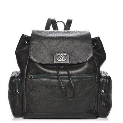 Chanel Grained Calfskin Stitched Pocket Backpack Dark Green 1 of 7