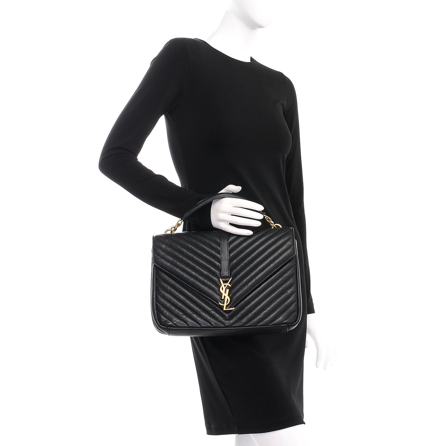 Sheepskin Matelasse Chevron Monogram Large College Satchel Black