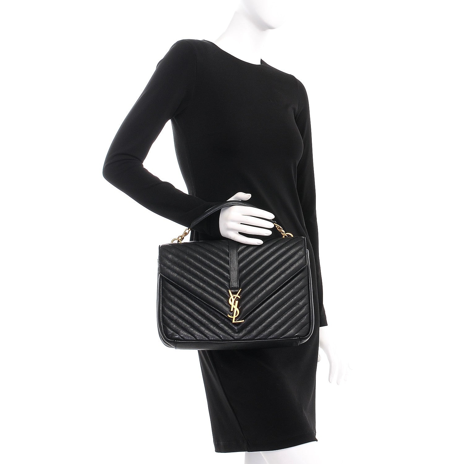 Saint Laurent Sheepskin Matelasse Chevron Monogram Large College Satchel Black 3 of 8