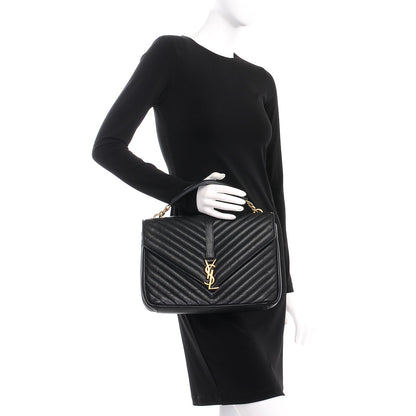 Saint Laurent Sheepskin Matelasse Chevron Monogram Large College Satchel Black 3 of 8