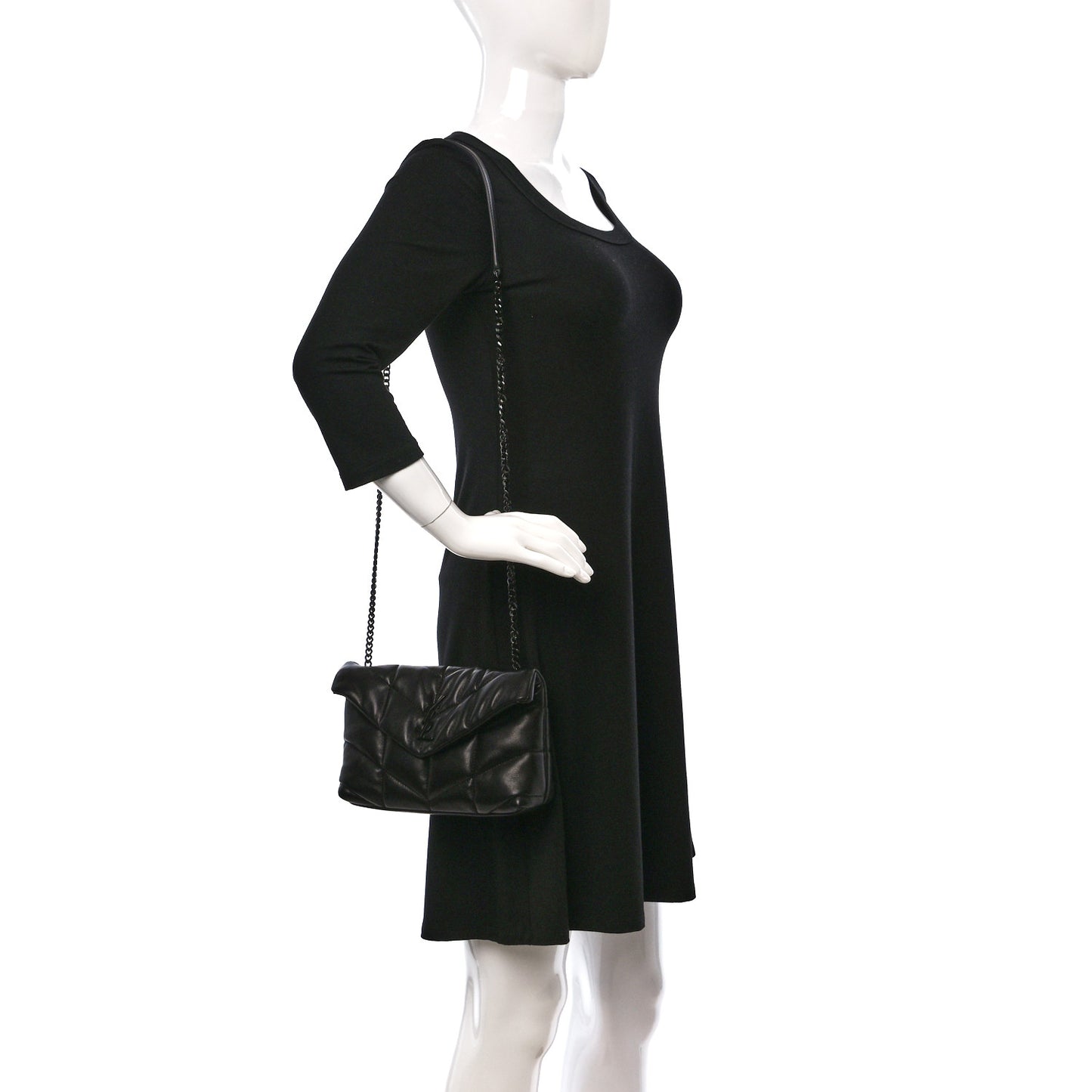 Lambskin Quilted Toy Loulou Puffer Monogram Chain Satchel Black