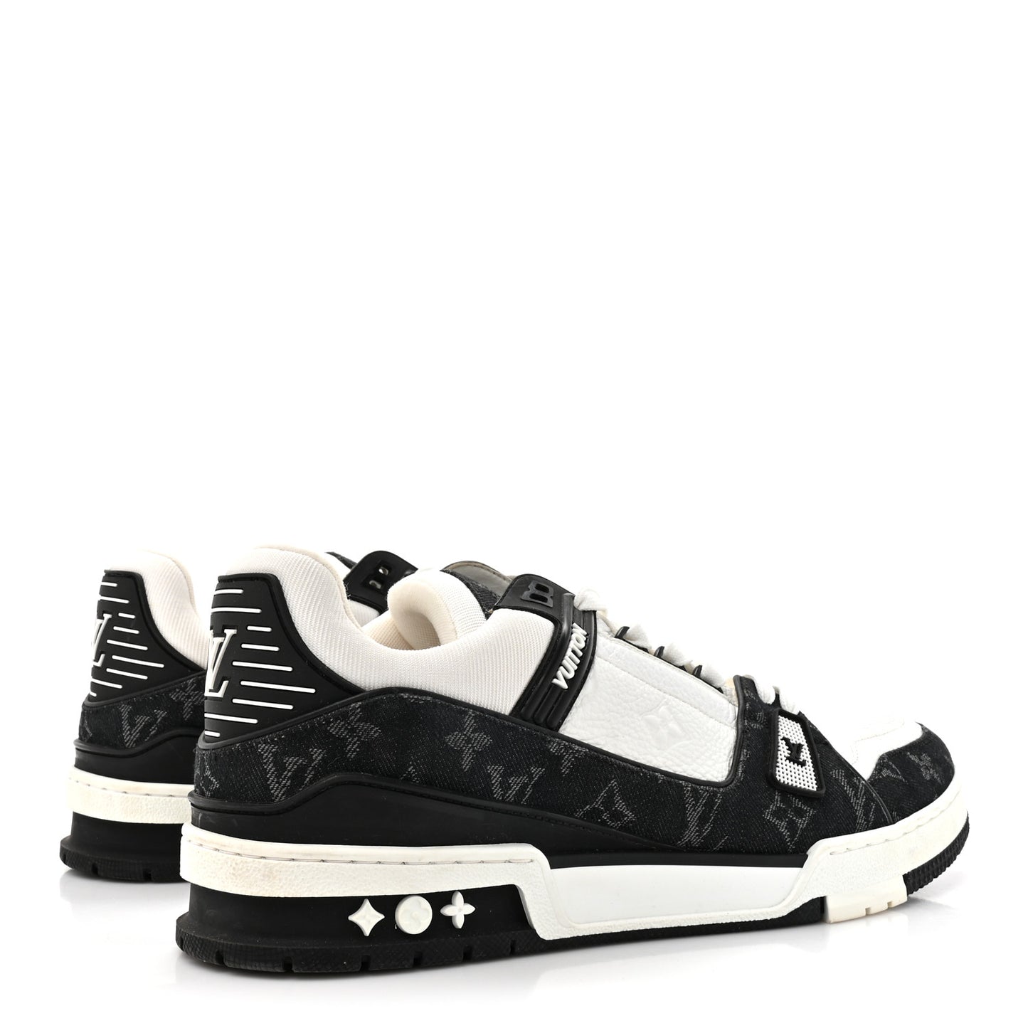 Calfskin Monogram Denim Mens LV Trainer Sneakers 11 Black