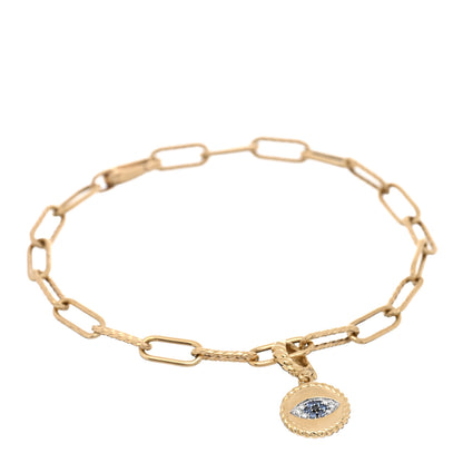 David Yurman 18K Yellow Gold Blue Sapphire Diamond Evil Eye Amulet 4mm Madison Chain Bracelet 1 of 3
