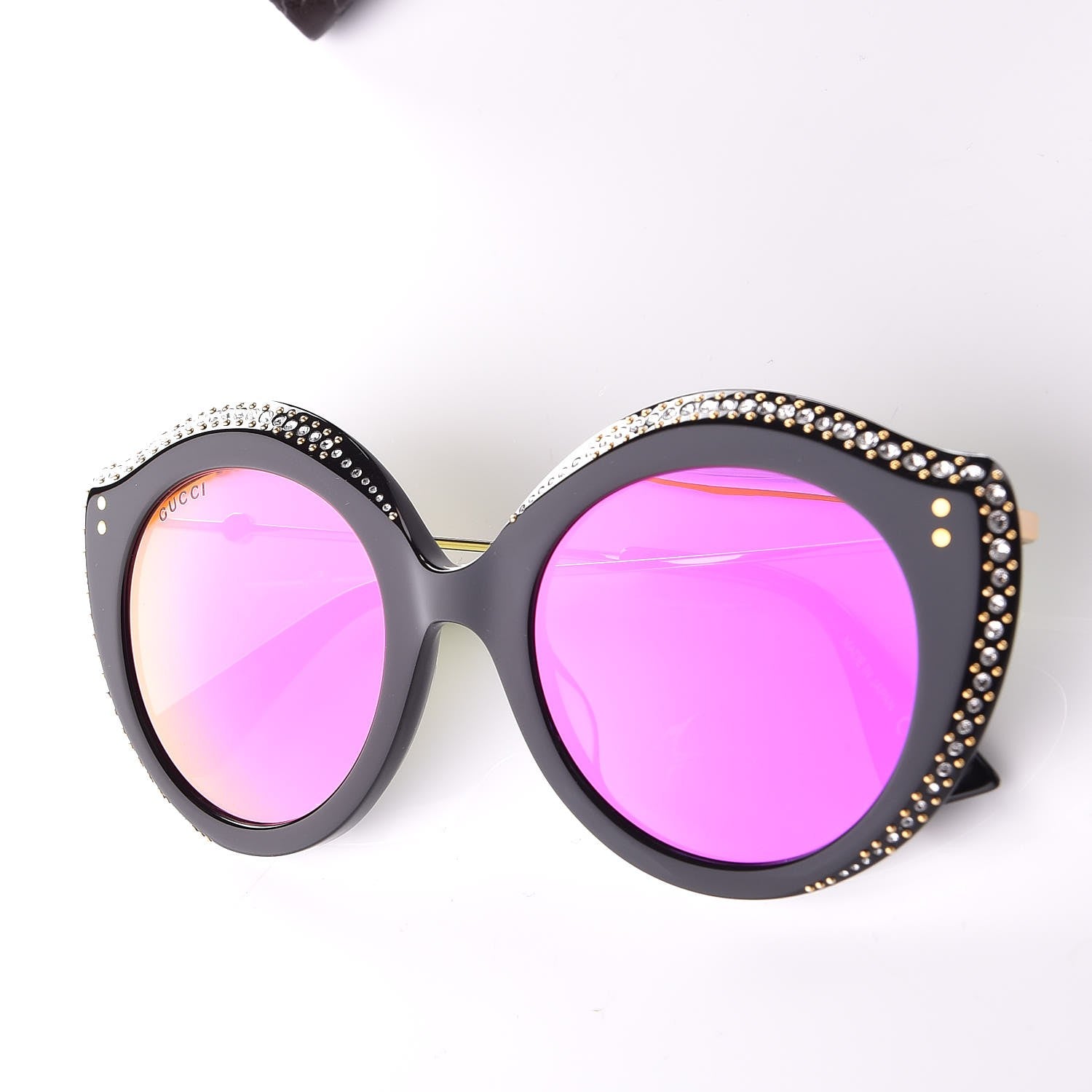 Gucci Crystal Cat Eye GG0214S Sunglasses Black Gold Pink 9 of 10