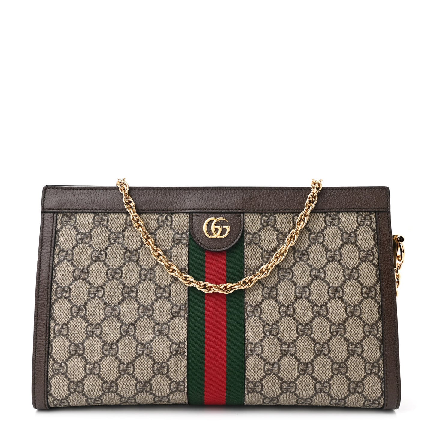 GG Supreme Monogram Web Medium Ophidia Chain Shoulder Bag Brown