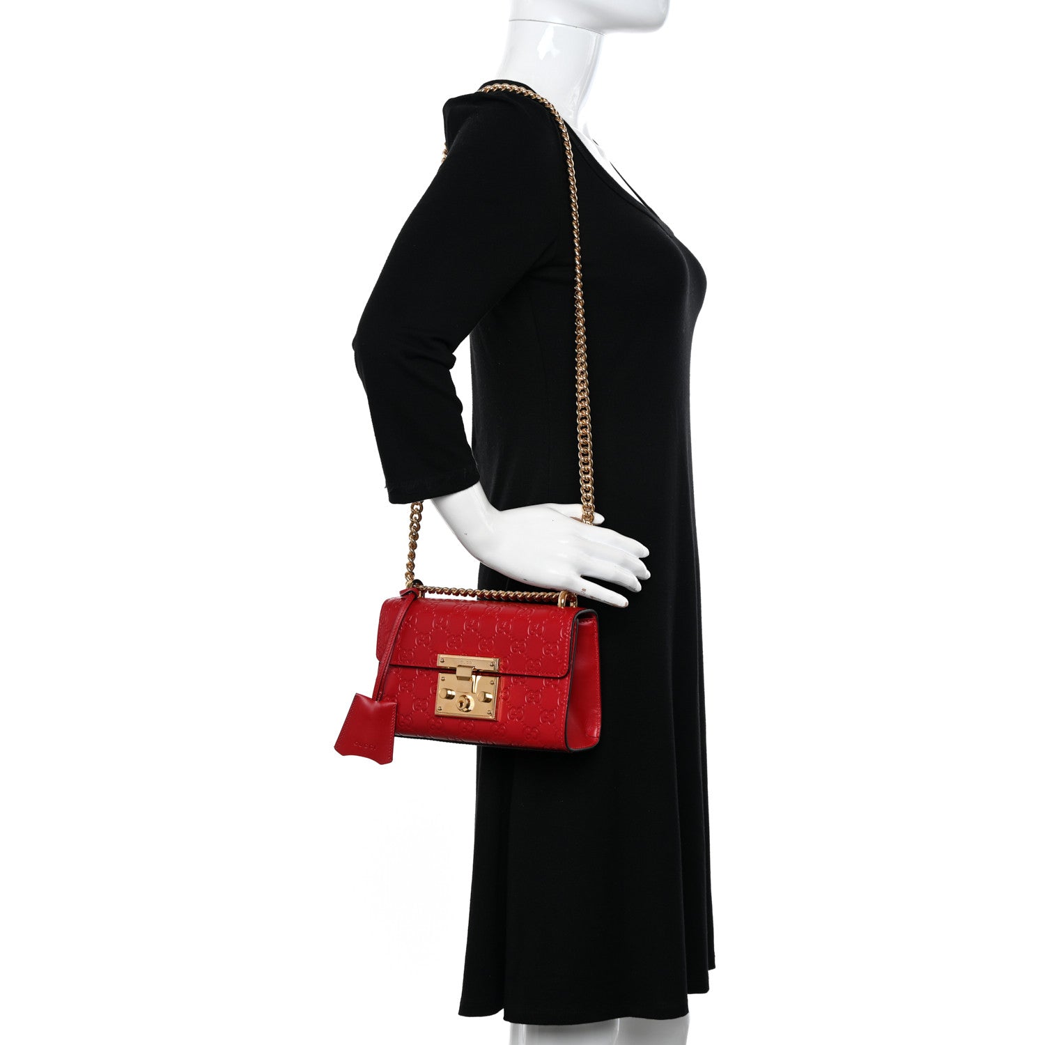 Gucci Guccissima Small Padlock Shoulder Bag Hibiscus Red 2 of 15