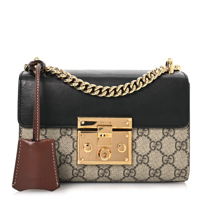 Gucci GG Supreme Monogram Calfskin Small Padlock Shoulder Bag Beige Black Cuir 1 of 13