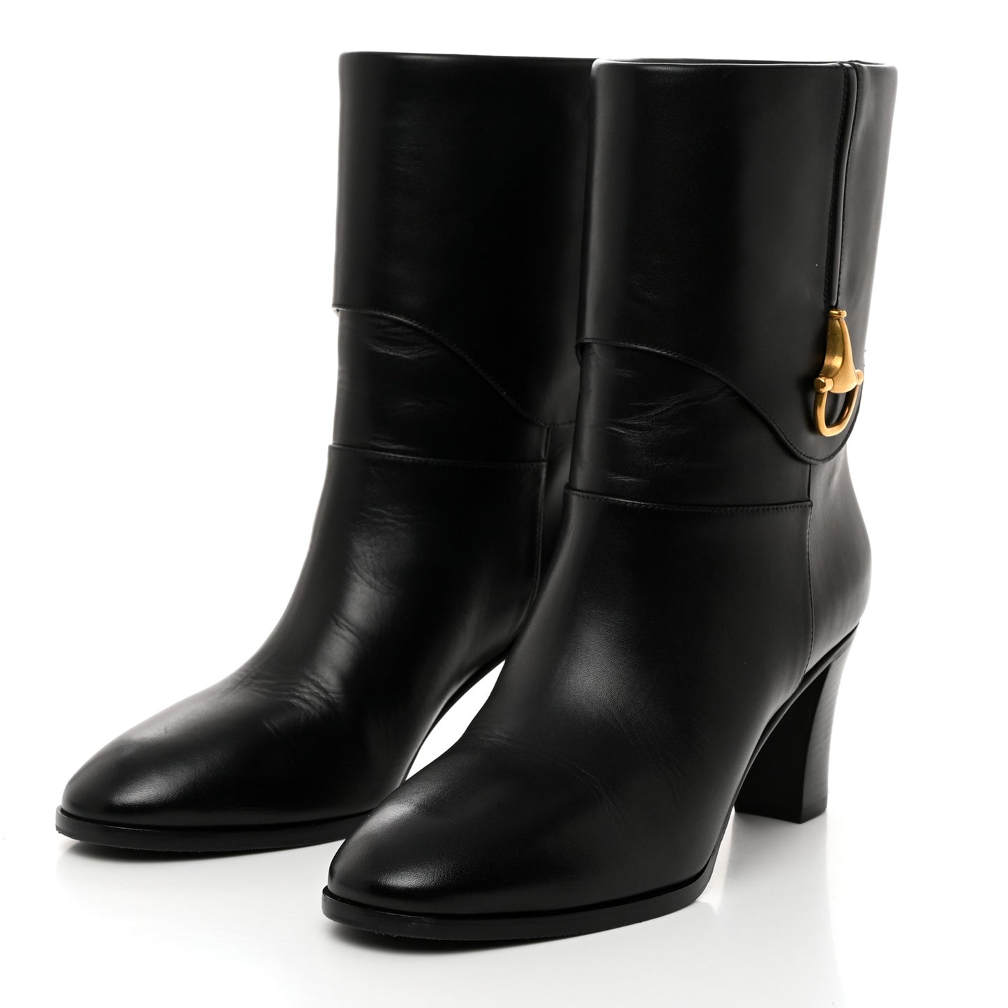 Calfskin Horsebit Elizabeth Ankle Boots 37.5 Black