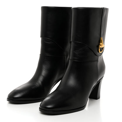 Gucci Calfskin Horsebit Elizabeth Ankle Boots 37.5 Black 3 of 9
