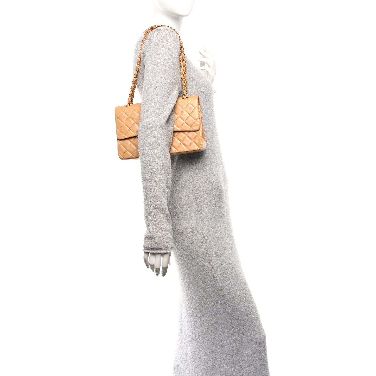 Lambskin Quilted Medium Double Flap Beige