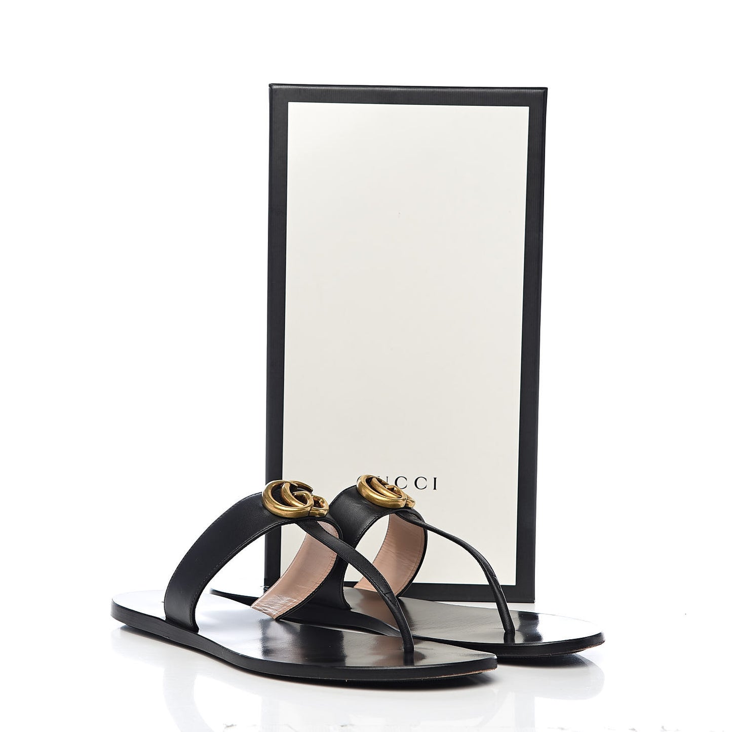 Calfskin GG Marmont Thong Sandals 41 Black