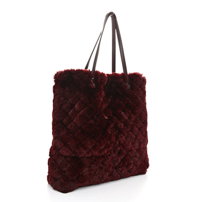 Chanel Rabbit Fur Quilted Pattern Shopping Tote Burgundy 4 of 11