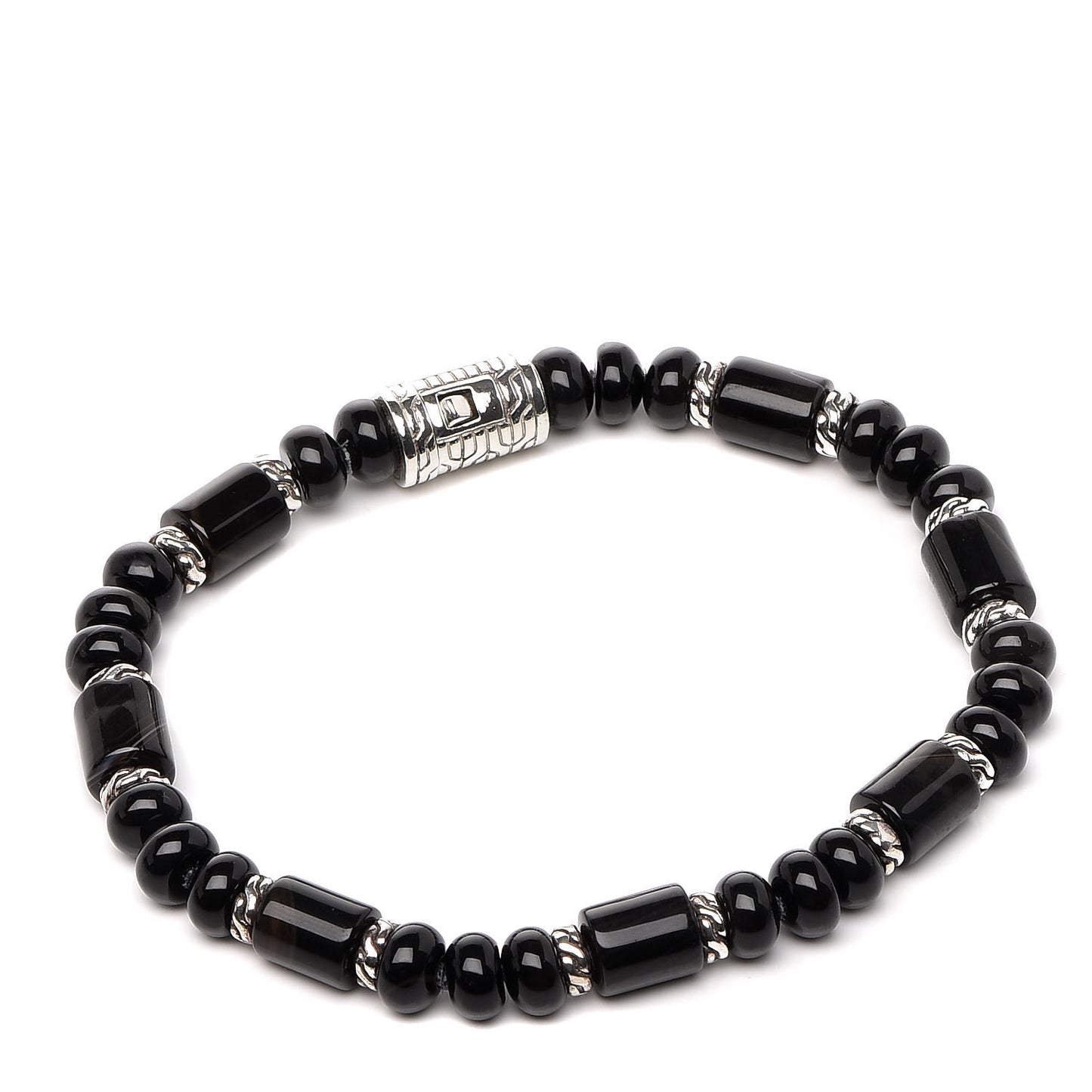 Sterling Silver Banded Agate Classic Chain Bead Bracelet