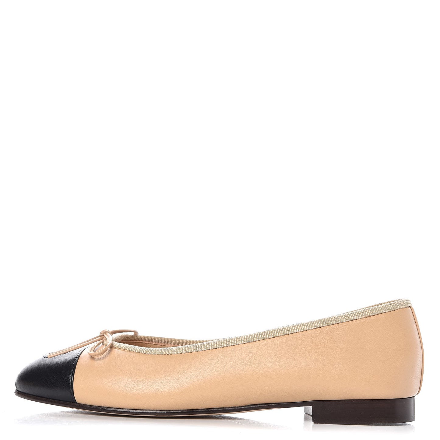 Lambskin Cap Toe Ballerina Flats 38.5 Beige Black