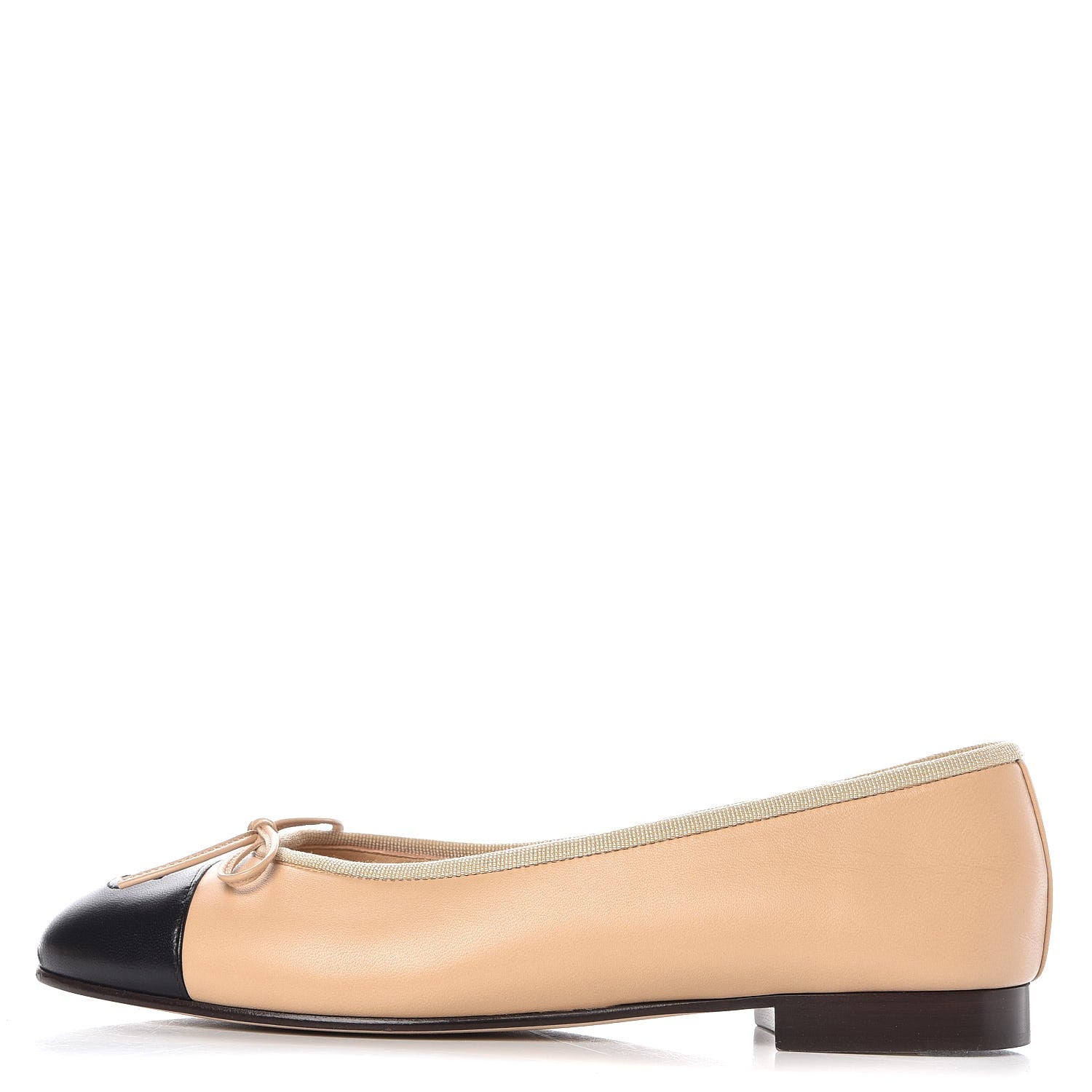 Chanel Lambskin Cap Toe Ballerina Flats 38.5 Beige Black 1 of 8