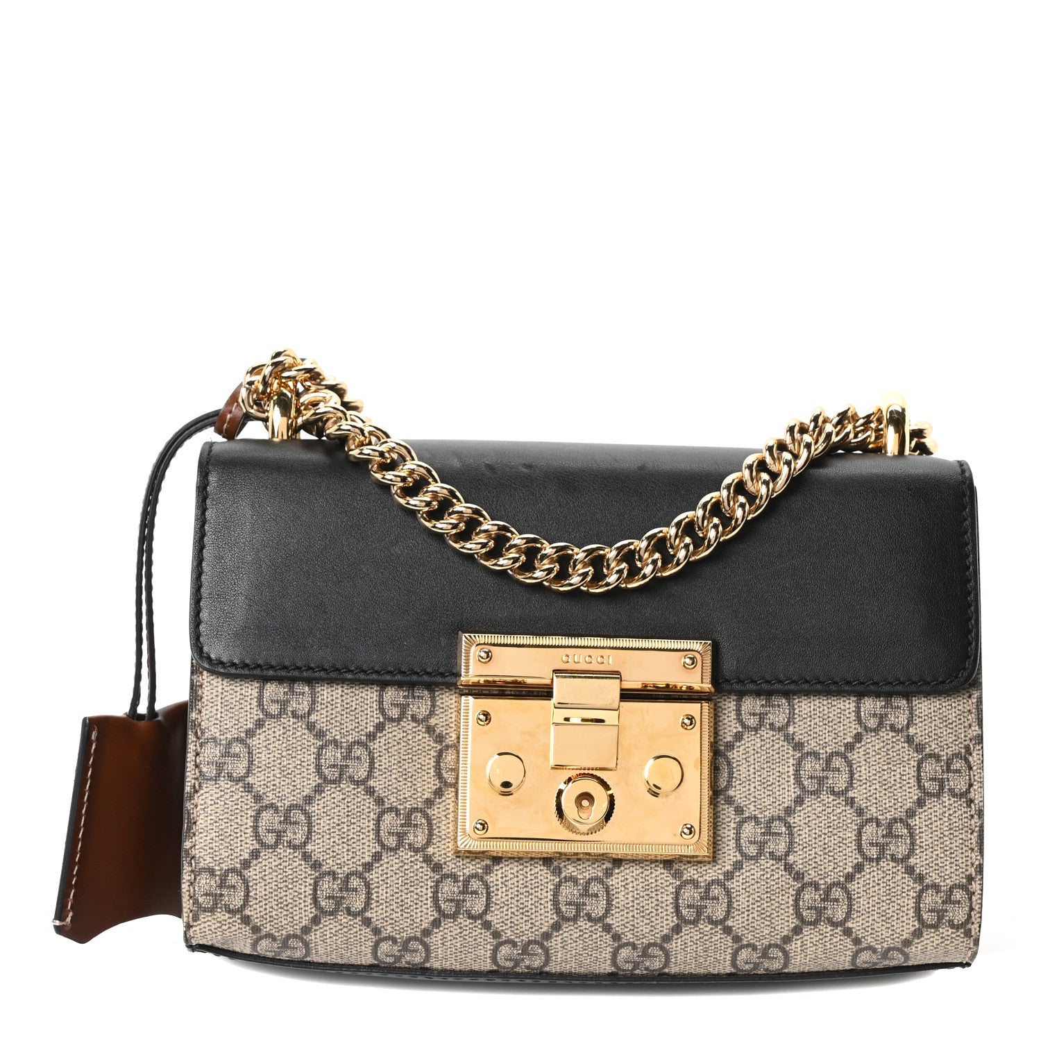 Gucci GG Supreme Monogram Calfskin Small Padlock Shoulder Bag Beige Black Cuir 1 of 10