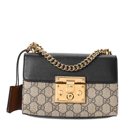 Gucci GG Supreme Monogram Calfskin Small Padlock Shoulder Bag Beige Black Cuir 1 of 10