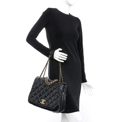 Chanel Aged Calfskin Quilted Large Pondichery Flap Black 2 of 7