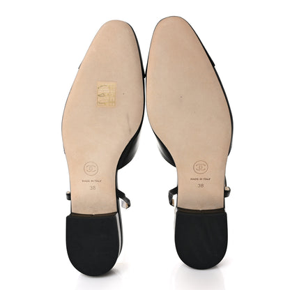 Chanel Goatskin Grosgrain CC Slingback Flats 38 Black 5 of 9