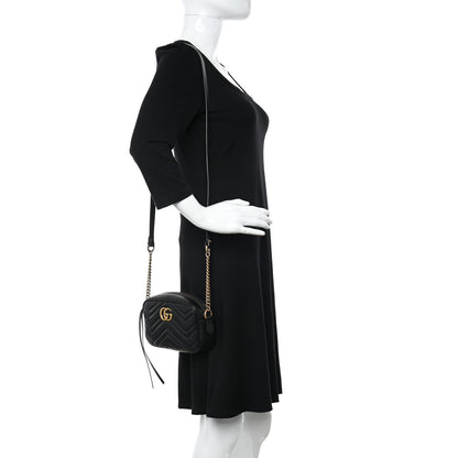 Gucci Calfskin Matelasse Mini GG Marmont Chain Shoulder Bag Black 2 of 13