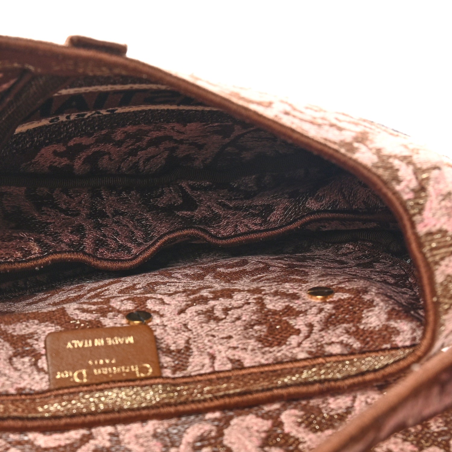 Christian Dior Canvas Embroidered Brocart Saddle Bag Metallic Pink 5 of 10