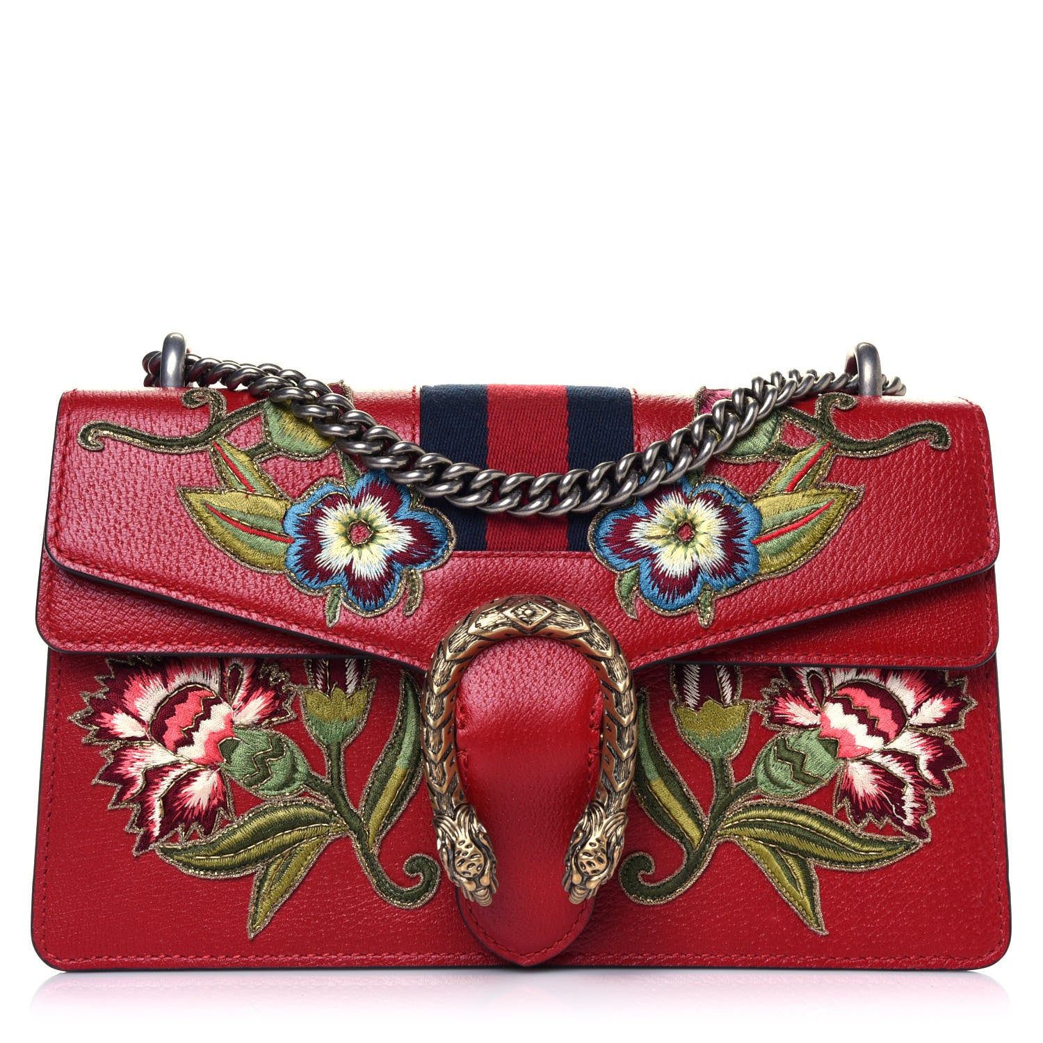 Gucci Calfskin Web Floral Embroidered Small Dionysus Shoulder Bag Hibiscus Red 1 of 12