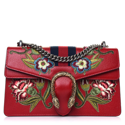 Gucci Calfskin Web Floral Embroidered Small Dionysus Shoulder Bag Hibiscus Red 1 of 12