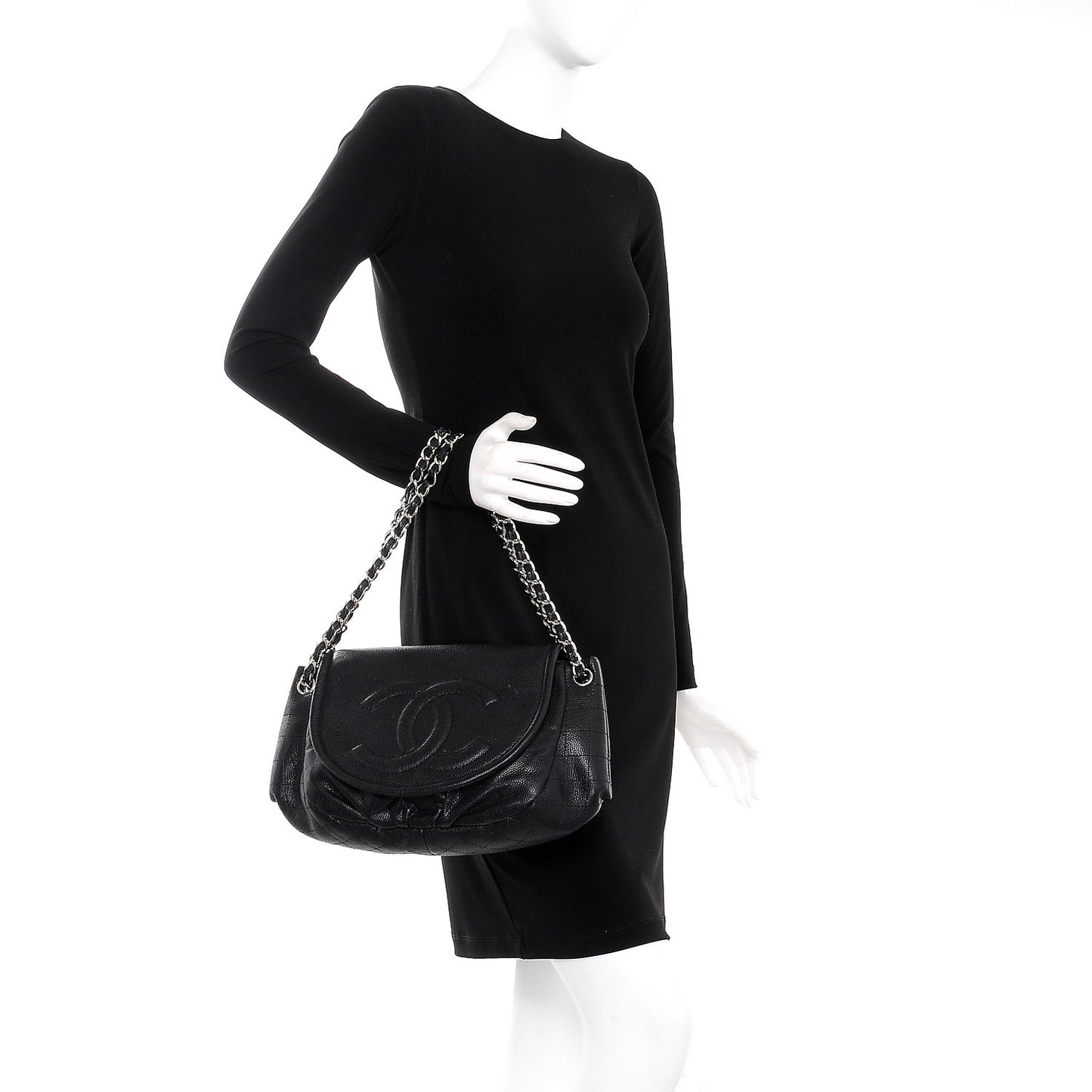Caviar Half Moon Large Flap Black
