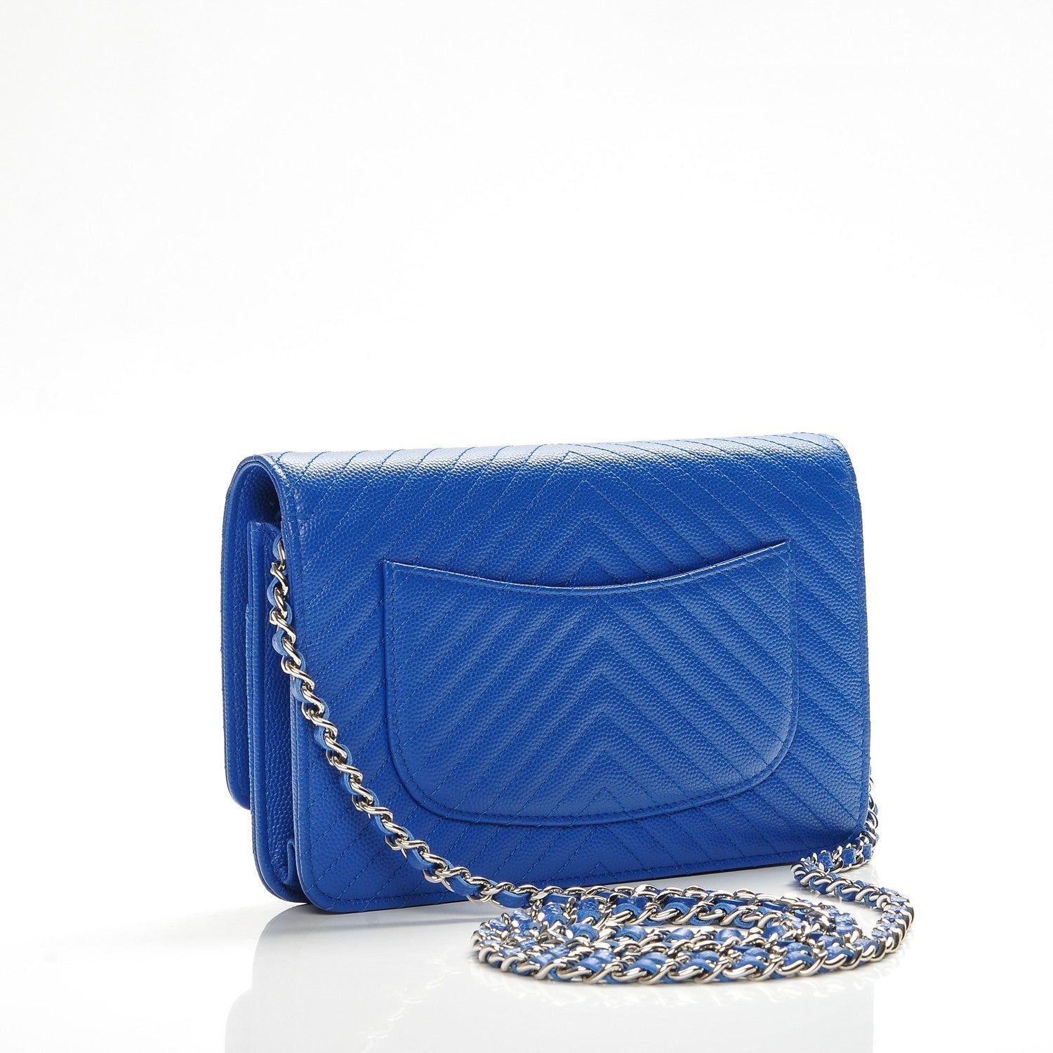 Chanel Caviar Chevron Quilted Wallet On Chain WOC Blue 3 of 8