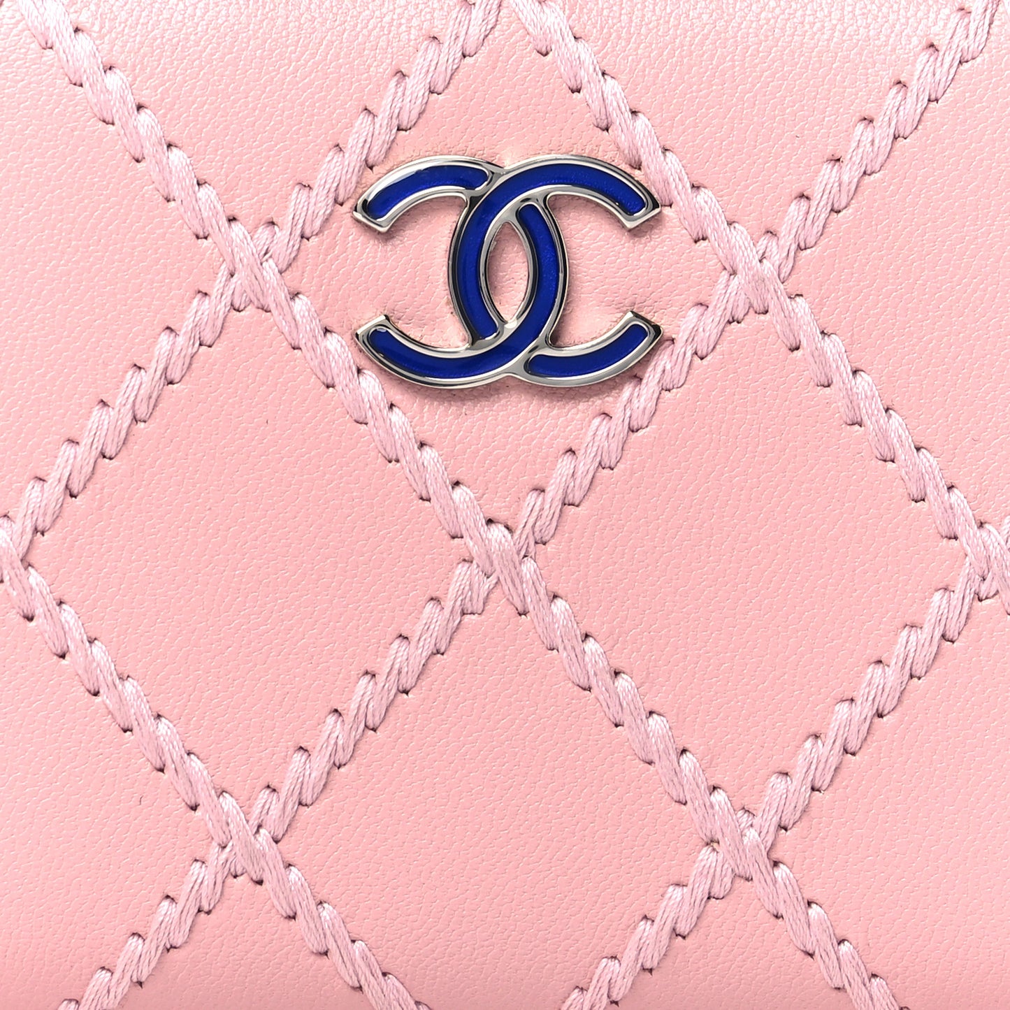Lambskin Double Stitch Zip Coin Purse Pink